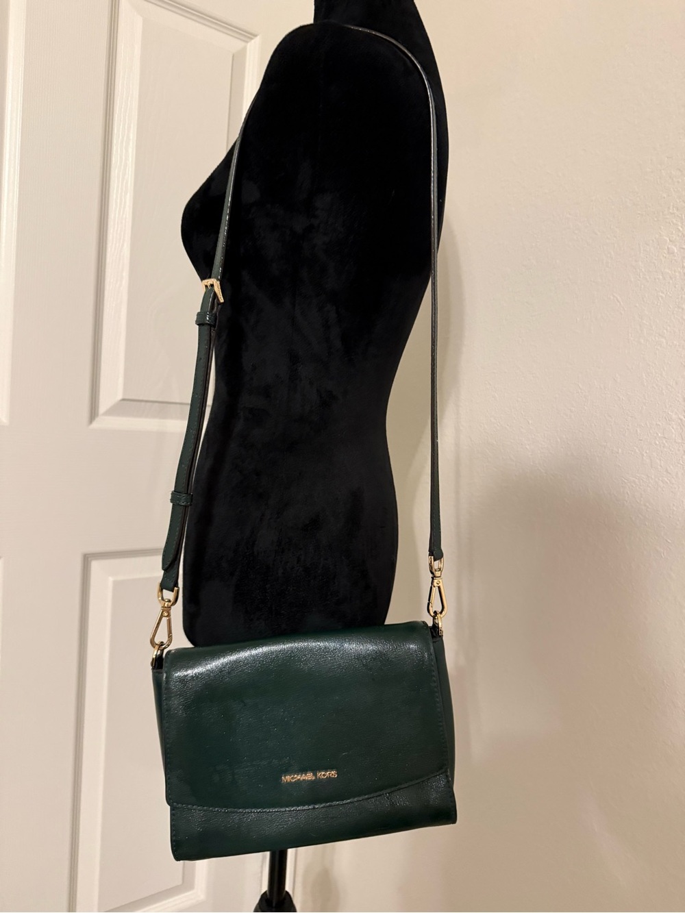 Michael Kors Forest Green Leather Crossbody with Gold Hardware